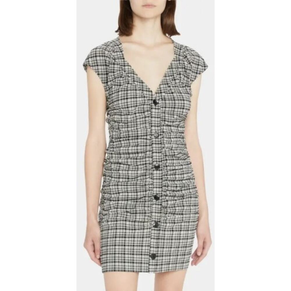NWT Ganni Mini Check Black White Gingham Reversible Mini Dress Womens 34 / US 2